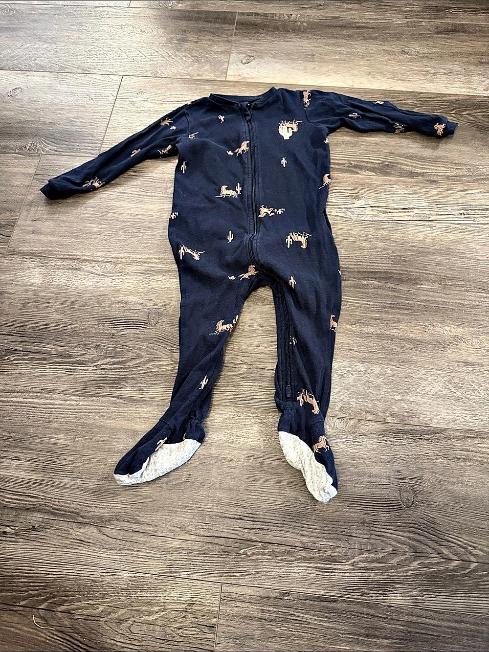 Pekkle Animal Print Footie in Blue Baby 24M Like New